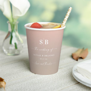 Elegant Ombre Blush & Beige Monogrammed Wedding Paper Cups