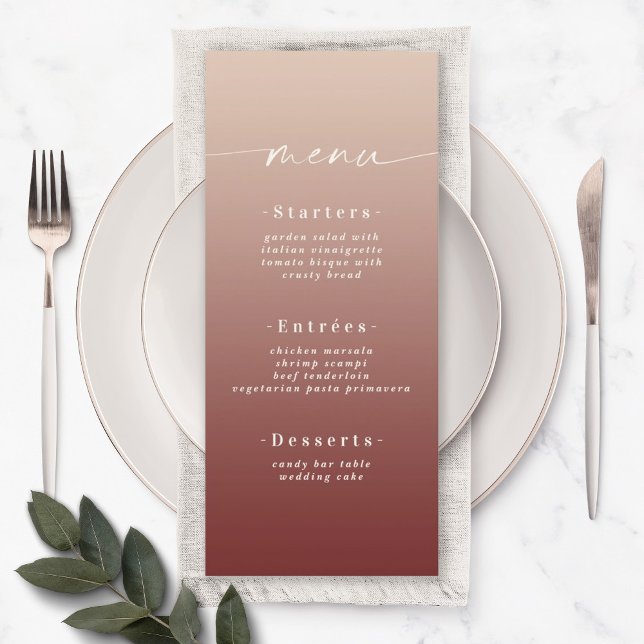 Elegant Ombre Champagne & Cinnamon Red Wedding Menu (Creator Uploaded)