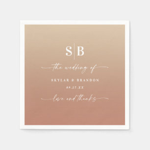 Elegant Ombre Clay & Gold Monogrammed Wedding Napkin