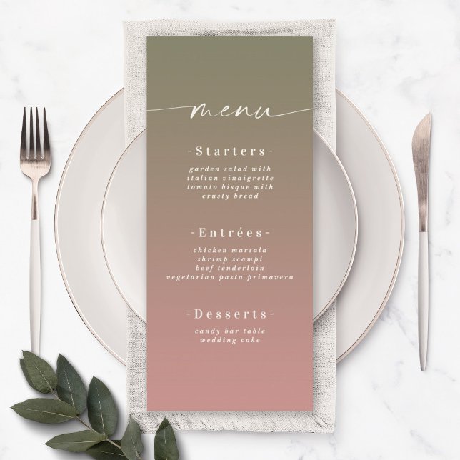 Elegant Ombre Lily Green & Dusty Rose Pink Wedding Menu (Creator Uploaded)