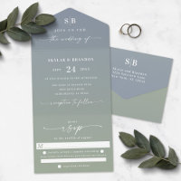 Elegant Ombre Monogram Dusty Blue & Green Wedding