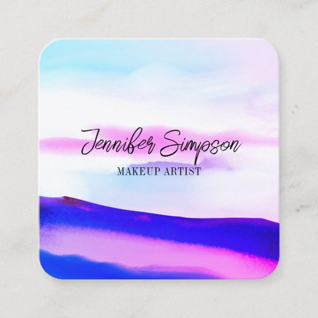 Elegant Ombre Pink and Purple Abstract Typography Square Business Card (Front)