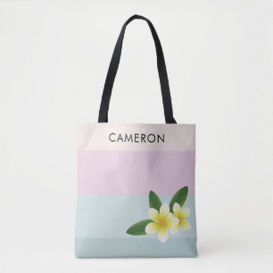 Elegant Ombre Pink Green Frangipani Flower Custom Tote Bag
