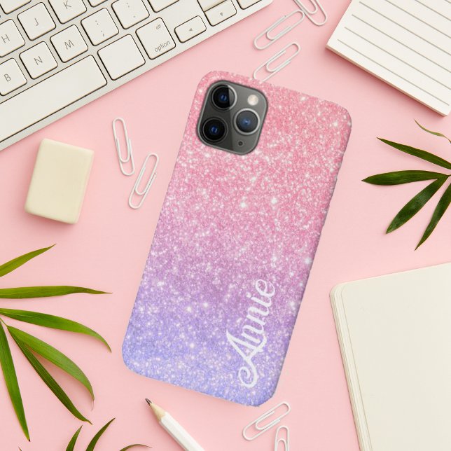 Elegant Ombre Pink Purple Faux Glitter Name Case-Mate iPhone Case (Elegant Ombre Pink Purple Faux Glitter Name Case-Mate iPhone Case)