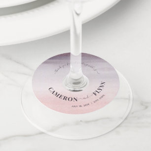 Elegant Ombre Plum + Pink Watercolor Wedding Toast Wine Glass Tag