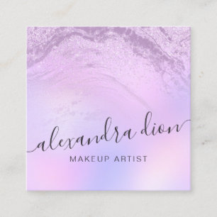Elegant ombre violet glitter marble makeup artist square business card