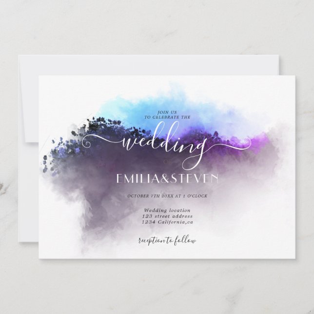 Elegant Ombre Watercolor Landscape Wedding Invitation (Front)