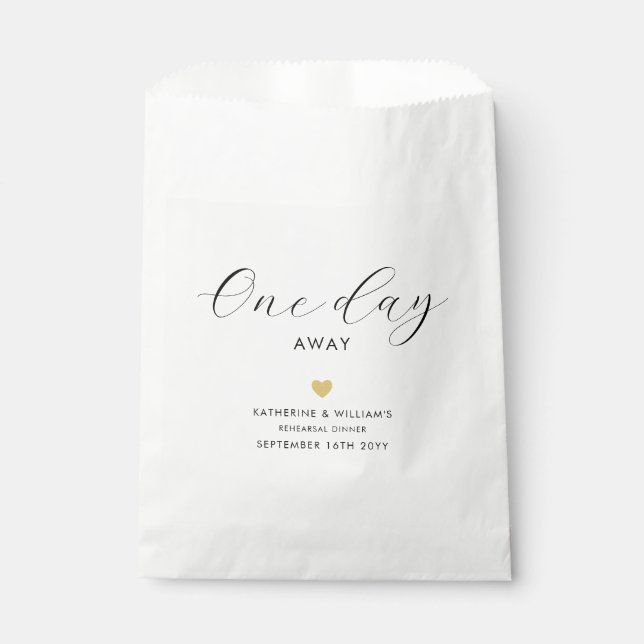 Elegant One Day Away Gold Heart Rehearsal Dinner  Favour Bags (Front)