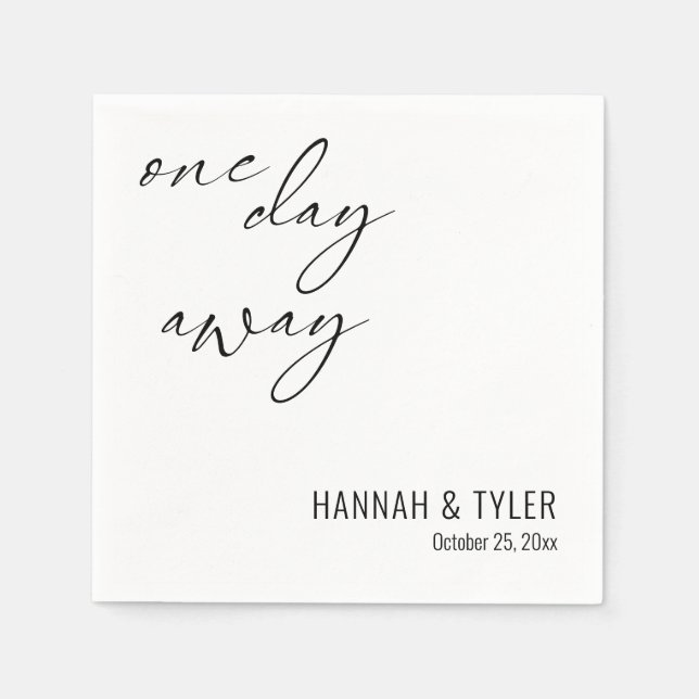 Elegant "One Day Away" Rehearsal Dinner Napkin (Front)