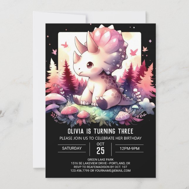 Elegant Online Triceratops Birthday Invitation (Front)