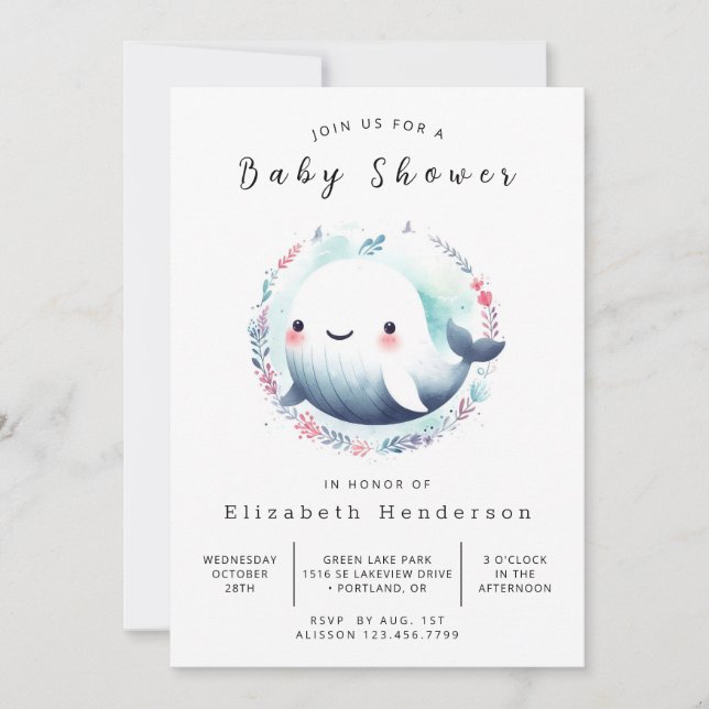 Elegant Online Whale Baby Shower Invitation (Front)