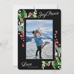 Elegant Onyx Joy Peace Love Black Editable Holiday Card