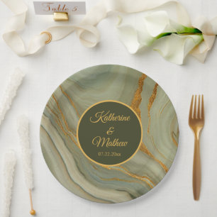 Elegant Onyx Stone With Gold  Paper Plate
