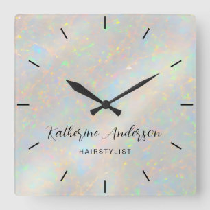 Elegant Opal Stone Personalised Name Business Square Wall Clock