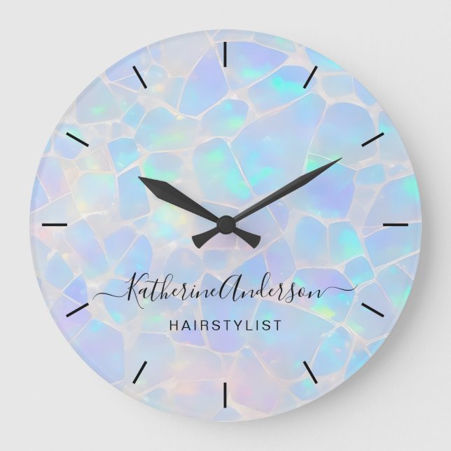 Elegant Opal Stone Personalized Name Business Large Clock (Front)