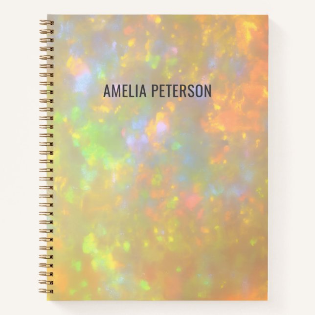 Elegant Opal Stone Texture Custom Name Sketch Notebook (Front)