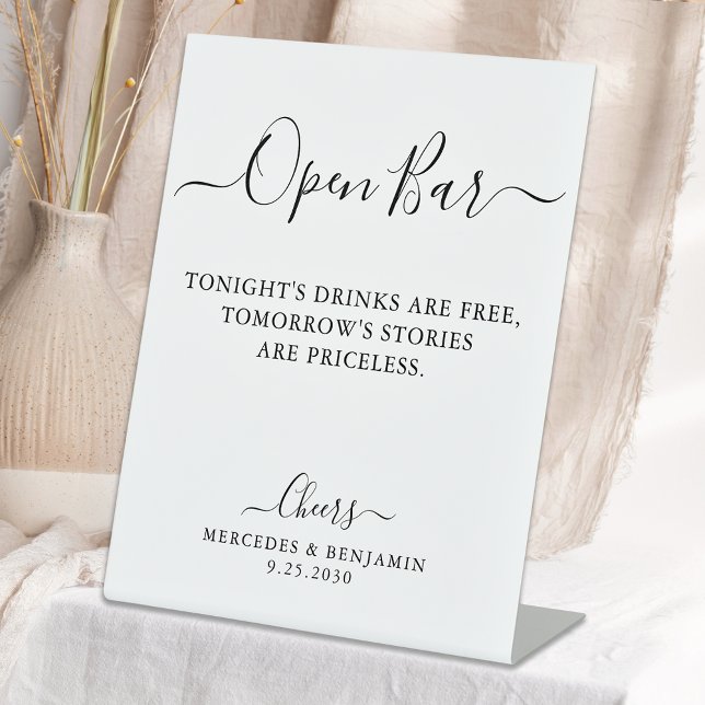 Elegant Open Bar Calligraphy Personalised Wedding  Pedestal Sign (Creator Uploaded)