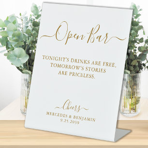 Elegant Open Bar Gold Script Personalised Wedding Pedestal Sign