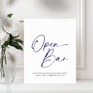 Elegant "Open Bar" Paper Poster with Calligraphy