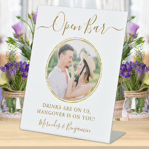 Elegant Open Bar Personalised Gold Photo Wedding Pedestal Sign