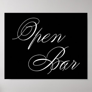 Elegant Open Bar White Script Horizontal Table Poster