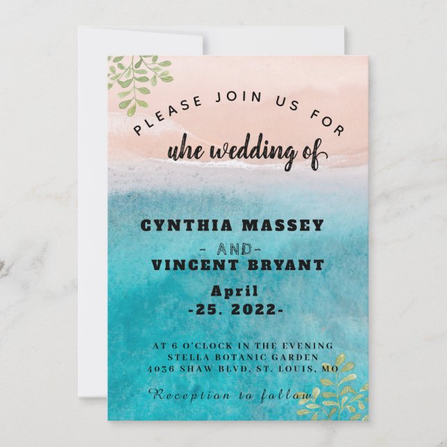 Elegant open sea and sky wedding on the beach mode invitation (Front)