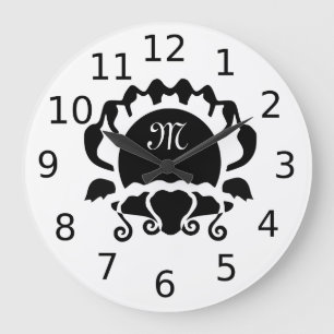 Elegant Open Seashell Silhouette Monogram Large Clock
