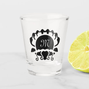 Elegant Open Seashell Silhouette Monogram Shot Glass