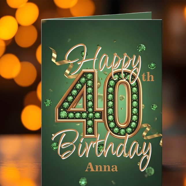 Elegant Opulent Green and Gold 40th Birthday Card (Creator Uploaded)