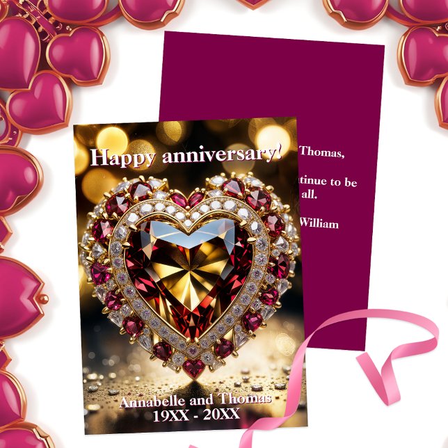 Elegant Opulent Heart Gemstone Wedding Anniversary Card (Creator Uploaded)
