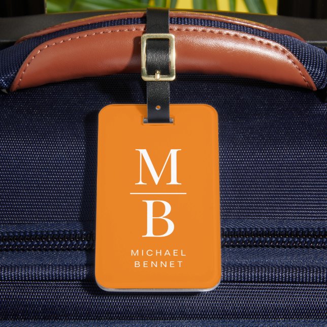 Elegant Oranbge Monogram  Luggage Tag (Front Insitu 2)
