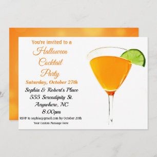 Elegant Orange and Black Halloween Cocktail Party Invitation