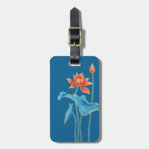 Elegant Orange and Blue Lotus Flowers Luggage Tag
