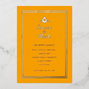 Elegant orange and silver wedding invitation