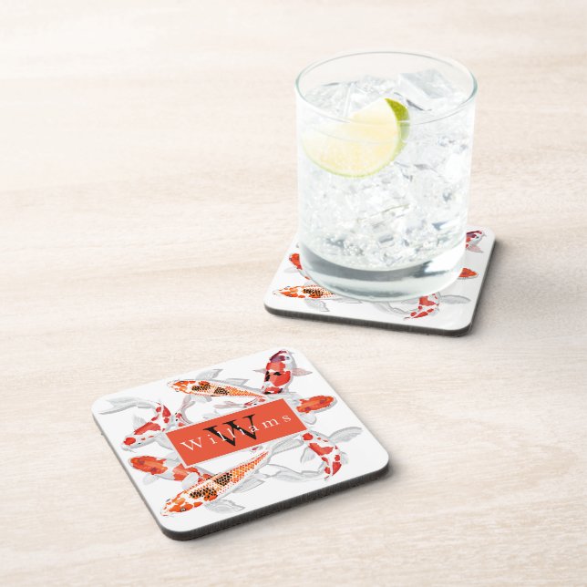 Elegant Orange And White Koi Fish Coaster (Right Side)
