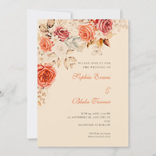 Elegant Orange and White Roses Champagne Wedding Invitation