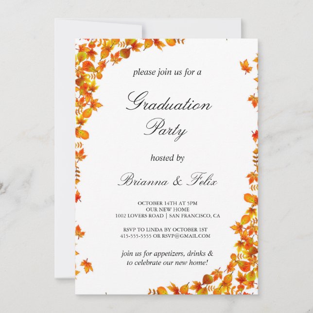 Elegant Orange and Yellow Floral Graduation Party Invitation (Front)