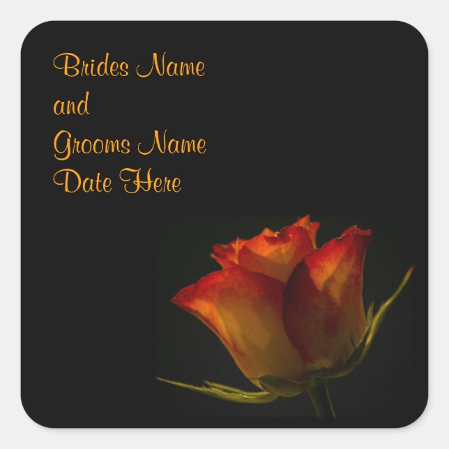 Elegant Orange and Yellow Rose Wedding Square Sticker (Front)