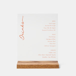 ** Elegant Orange Beverage Listing Acrylic Sign