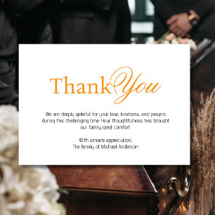 Elegant Orange Black Traditional Sympathy Funeral Thank You Card