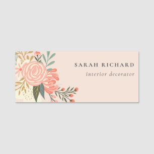Elegant Orange Blush Peach Green Ambrosia Floral Name Tag