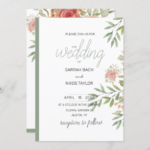 Elegant Orange Blush Roses Watercolor Invitation