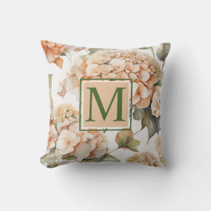 Elegant orange boho watercolor floral monogram cushion