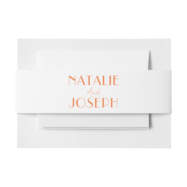 Elegant Orange Bright Fancy Minimalist Wedding Invitation Belly Band (Front Example)