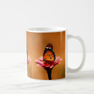 Elegant Orange Butterfly on Pink Flower Coffee Mug
