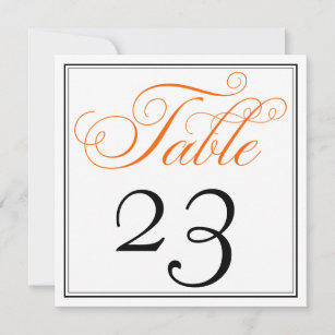 Elegant Orange Calligraphy Script Table Number