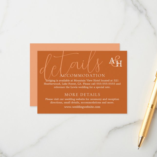 Elegant Orange Calligraphy Wedding RSVP Card (Front/Back In Situ)