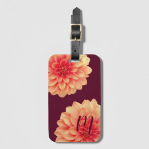 Elegant Orange Dahlias Flowers Burgundy Monogram Luggage Tag