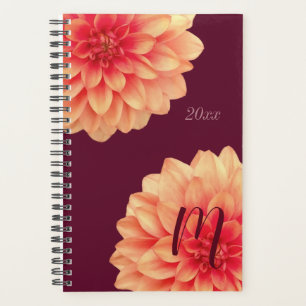 Elegant Orange Dahlias Flowers Burgundy Monogram Planner