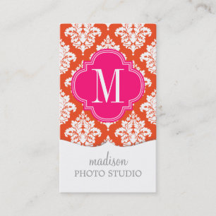 Elegant Orange Damask Personalised Business Card